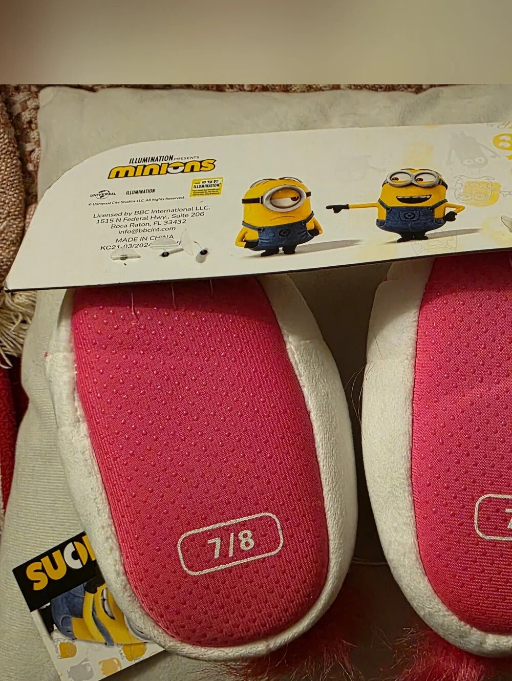 Minions Movie Fluffy Unicorn Kids Slippers, Sz 7/8, NWT